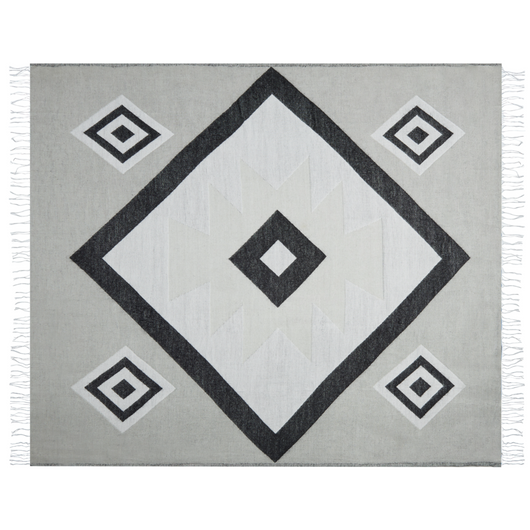 Coperta in acrilico grigio nero bianco 130 x 170 cm copriletto motivo geometrico con frange soggiorno camera da letto