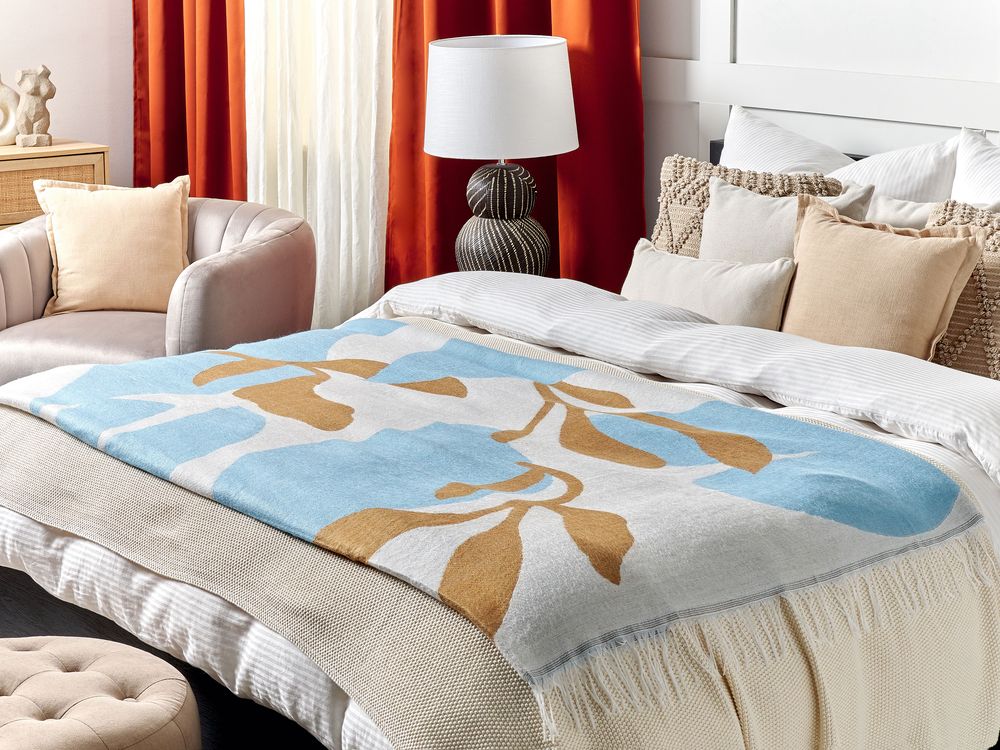 Coperta beige e blu misto poliestere e acrilico 130 x 170 cm Motivo decorativo astratto