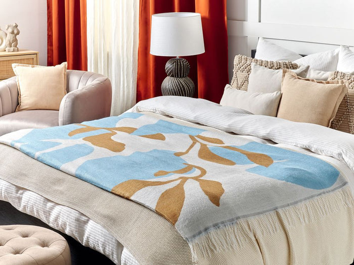 Coperta beige e blu misto poliestere e acrilico 130 x 170 cm Motivo decorativo astratto