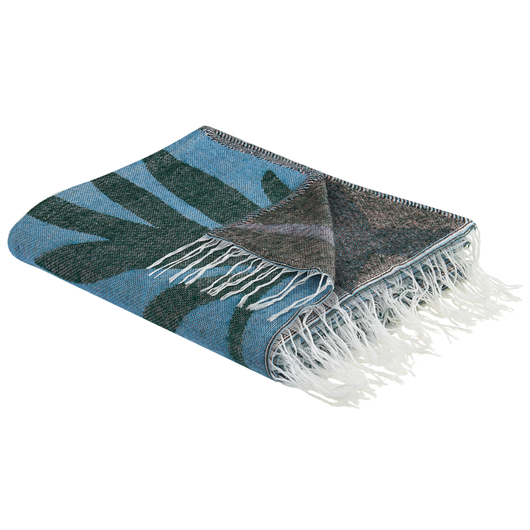 Coperta blu in misto poliestere e acrilico, 130 x 170 cm, motivo decorativo a rovescio con animali