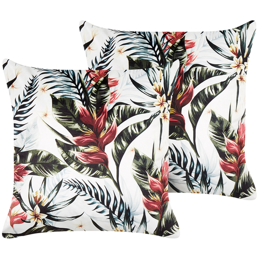 Set di 2 cuscini in velluto verde rosso e crema 45 x 45 cm motivo foglie stile boho soggiorno camera da letto