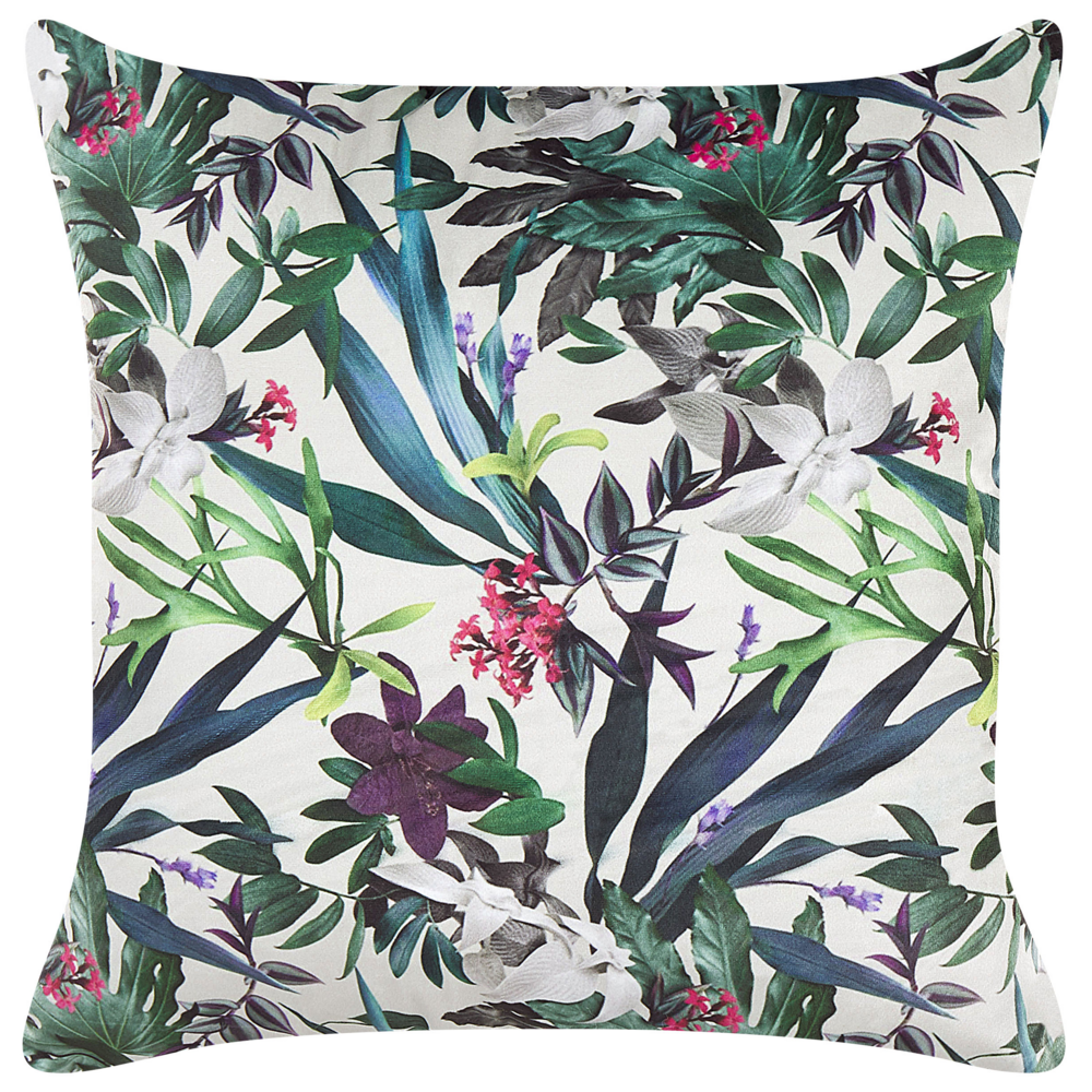 Cuscino in velluto verde crema 45 x 45 cm motivo foglie stile boho soggiorno camera da letto