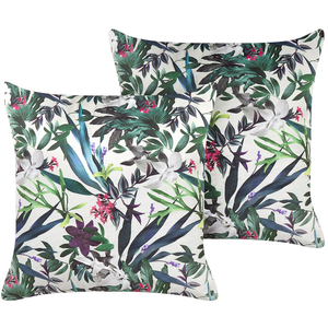 Set di 2 cuscini in velluto verde crema 45 x 45 cm motivo foglie stile boho soggiorno camera da letto