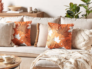 Cuscino in velluto arancione bianco nero 45 x 45 cm accessorio boho motivo foglia