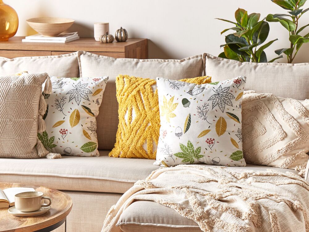 Set di 2 cuscini in velluto bianco giallo e verde 45 x 45 cm soggiorno camera da letto