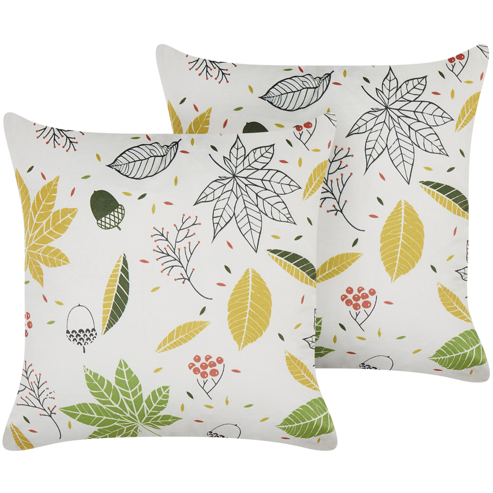 Set di 2 cuscini in velluto bianco giallo e verde 45 x 45 cm soggiorno camera da letto