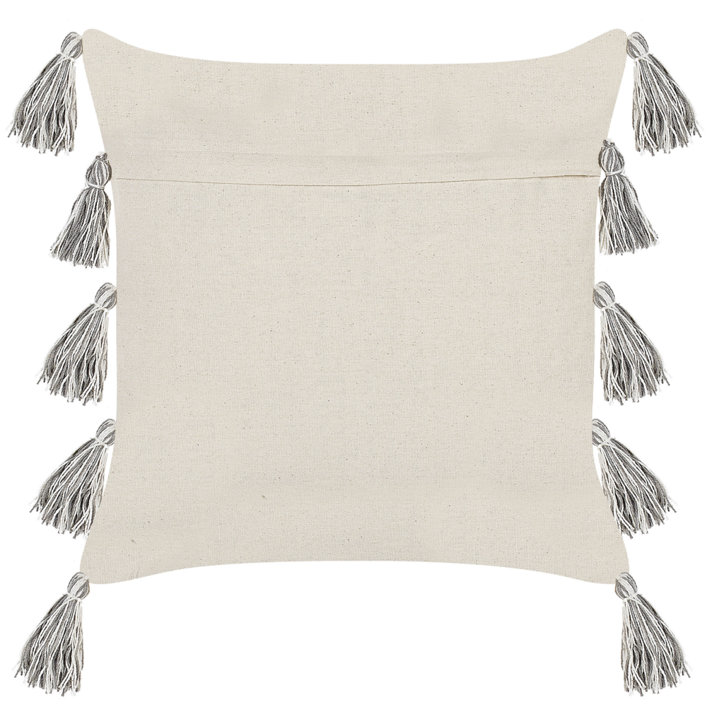 Cuscino decorativo cotone beige e grigio 45 x 45 cm con motivo a righe con nappe