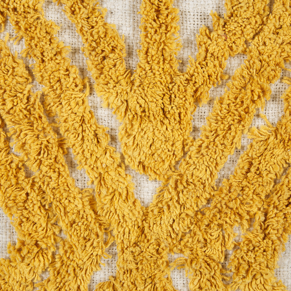 Cuscino decorativo giallo cotone 45 x 45 cm motivo geometrico fiammato trapuntato ricamato rivestimenti sfoderabili con imbottitura boho style