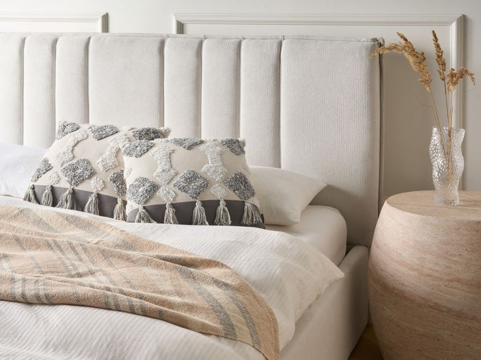 Set di 2 cuscini decorativi bianco e grigio cotone 45x45 cm con nappe motivo rombi