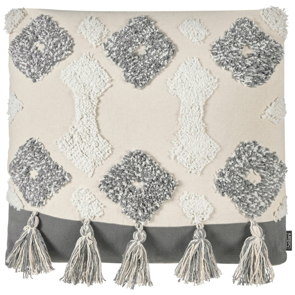 Set di 2 cuscini decorativi bianco e grigio cotone 45x45 cm con nappe motivo rombi