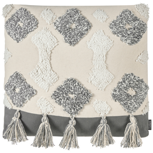 Set di 2 cuscini decorativi bianco e grigio cotone 45x45 cm con nappe motivo rombi