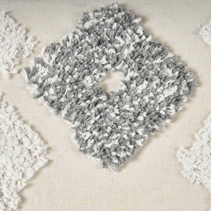 Set di 2 cuscini decorativi bianco e grigio cotone 45x45 cm con nappe motivo rombi