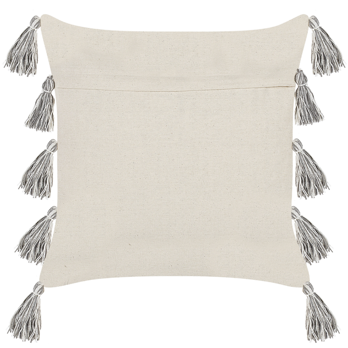 Set di 2 cuscini decorativi cotone bianco e grigio 45x45 cm con motivo a righe nappe