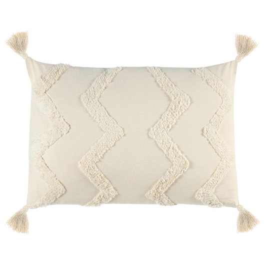 Set di 2 cuscini decorativi cotone beige 40 x 60 cm con nappe motivo boho chevron