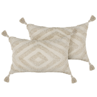 Set di 2 cuscini decorativi cotone beige 40 x 60 cm con nappe boho motivo geometrico pezzo di accento fatto a mano