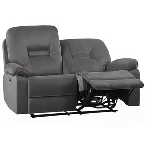 Divano 2 posti velluto di colore grigio scuro con LED e porta USB regolabile elettronicamente