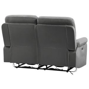 Divano 2 posti velluto di colore grigio scuro con LED e porta USB regolabile elettronicamente