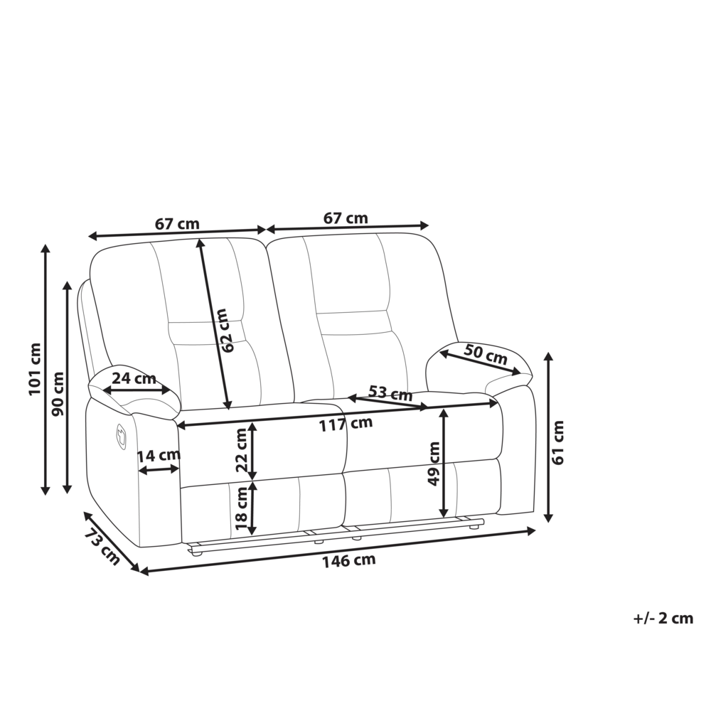 Divano 2 posti velluto di colore grigio scuro con LED e porta USB regolabile elettronicamente