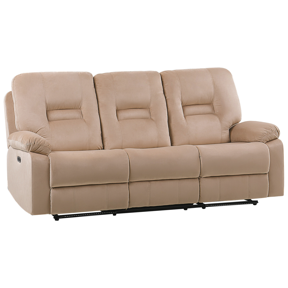 Divano 3 posti velluto di colore beige con LED e porta USB regolabile elettronicamente