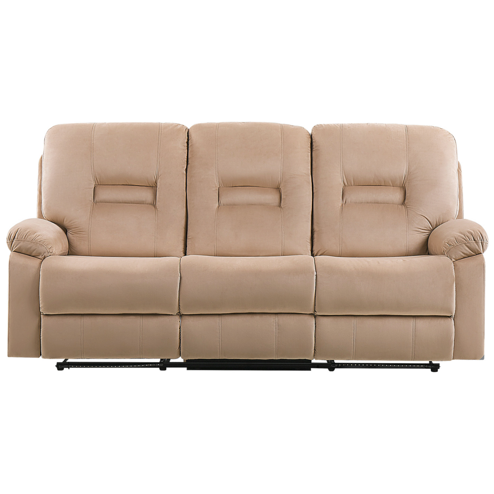Divano 3 posti velluto di colore beige con LED e porta USB regolabile elettronicamente