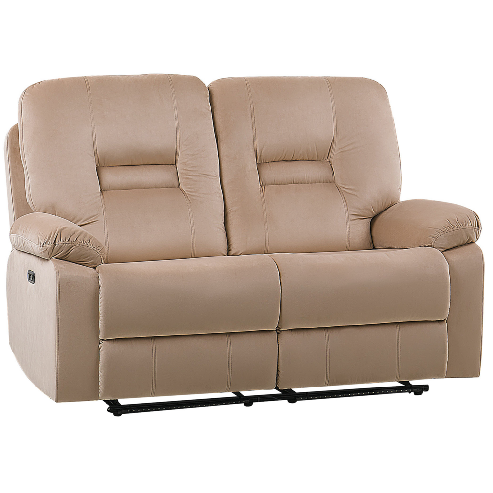 Divano 2 posti velluto di colore beige con LED e porta USB regolabile elettronicamente