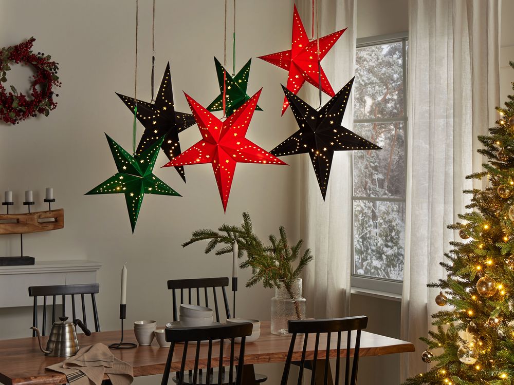 Set di 2 stelle LED in carta di colore nero 60 cm velluto decorazione di Natale