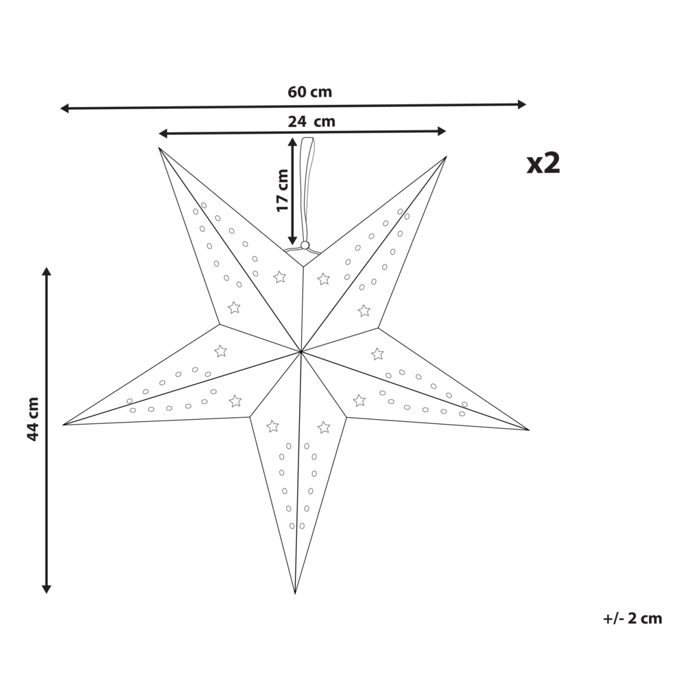 Set di 2 stelle LED in carta di colore nero 60 cm velluto decorazione di Natale