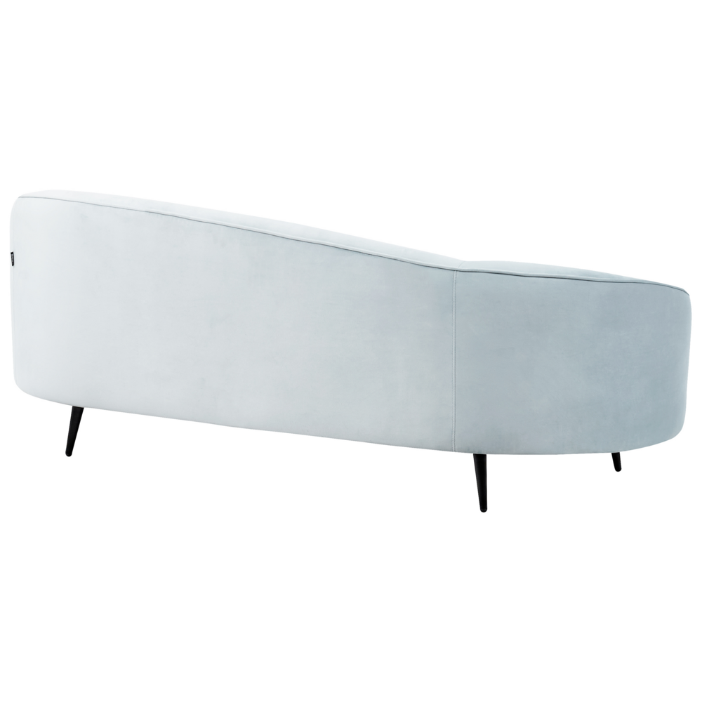 Divano velluto azzurro glamour curvo in stile retrò a 3 posti con gambe metallo dorato