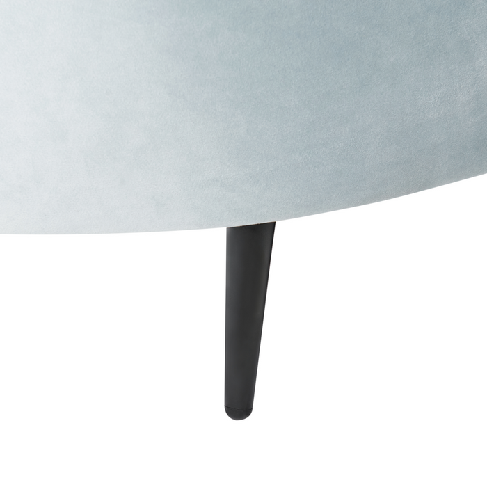 Divano velluto azzurro glamour curvo in stile retrò a 3 posti con gambe metallo dorato