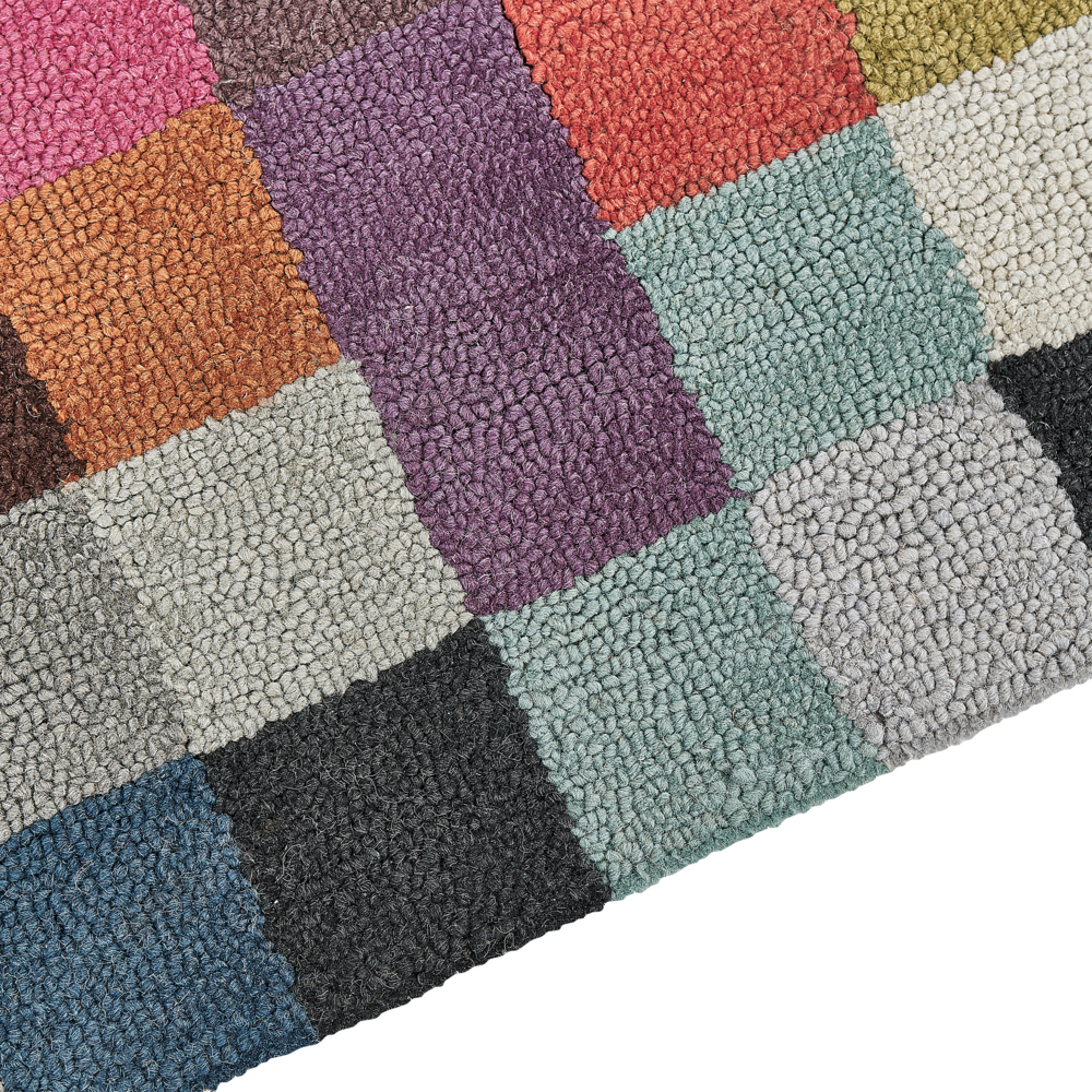 Tappeto multicolore lana trapuntato a mano motivo geometrico 200 x 200 cm patchwork boho soggiorno camera da letto