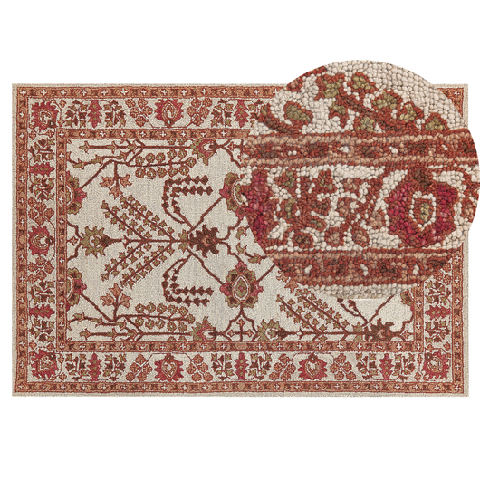 Tappeto lana in stile orientale 140 x 200 cm di colore beige ed arancione salotto camera da letto