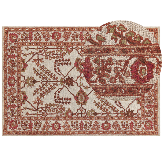 Tappeto lana in stile orientale 160 x 230 cm di colore beige ed arancione salotto camera da letto