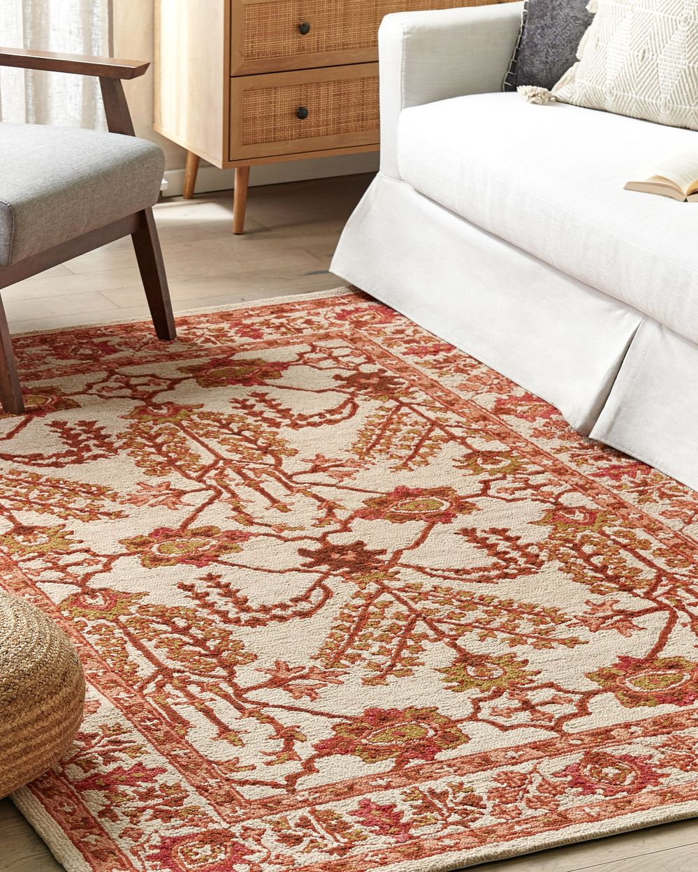 Tappeto lana in stile orientale 200 x 200 cm di colore beige ed arancione salotto camera da letto