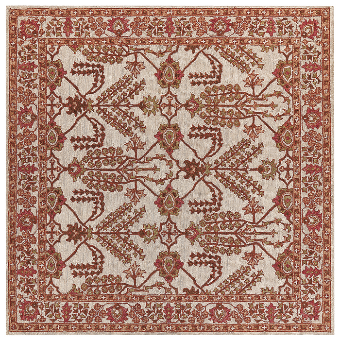 Tappeto lana in stile orientale 200 x 200 cm di colore beige ed arancione salotto camera da letto