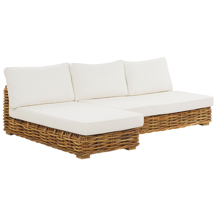 Set di conversazione da giardino cuscini bianchi in rattan marrone divano da esterno con tavolino destro