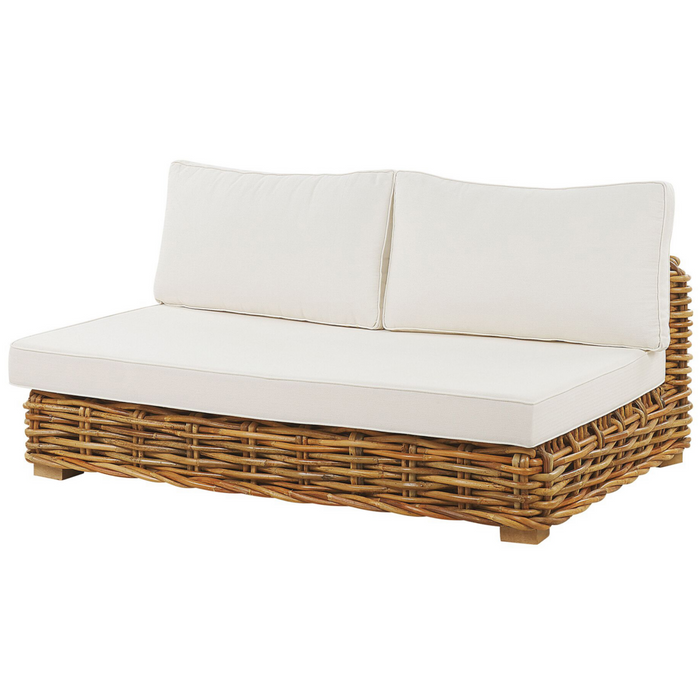 Set di conversazione da giardino cuscini bianchi in rattan marrone divano da esterno con tavolino destro