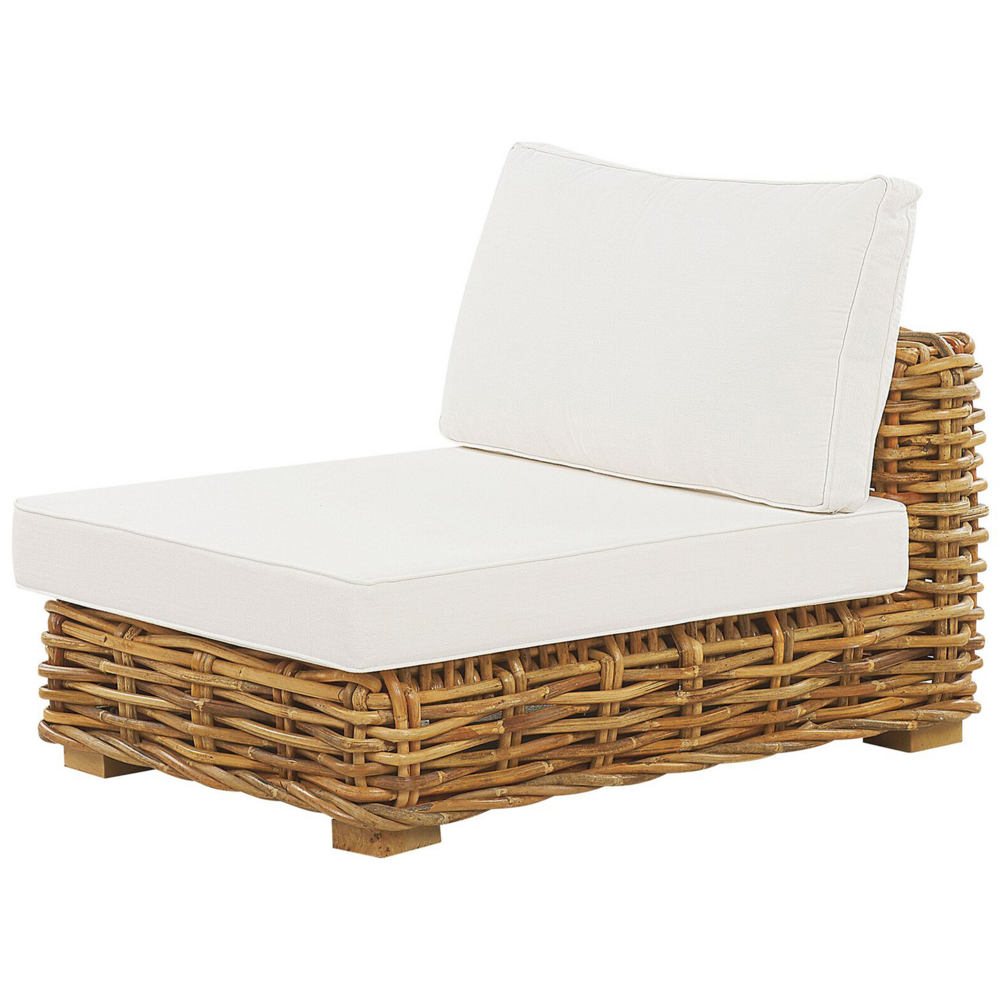 Set di conversazione da giardino cuscini bianchi in rattan marrone divano da esterno con tavolino destro