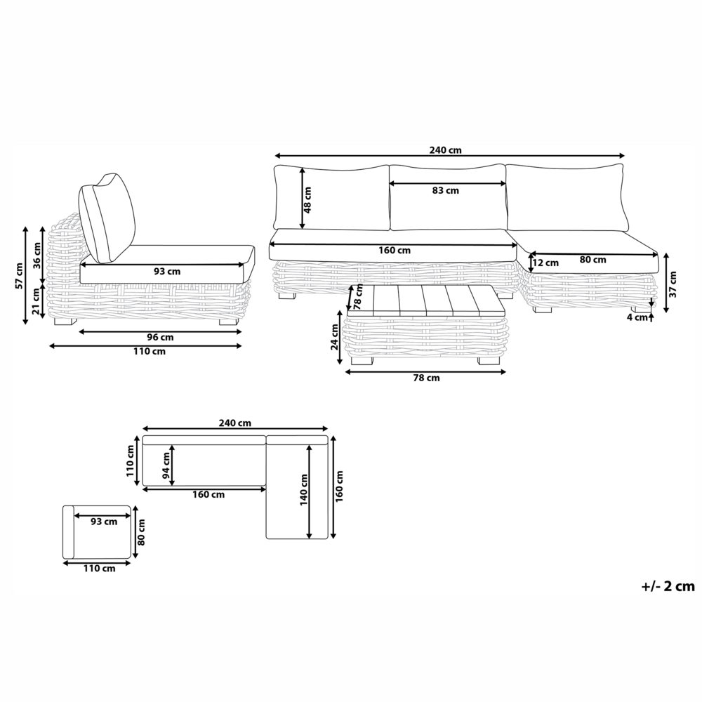 Set di conversazione da giardino cuscini bianchi in rattan marrone divano da esterno con tavolino destro