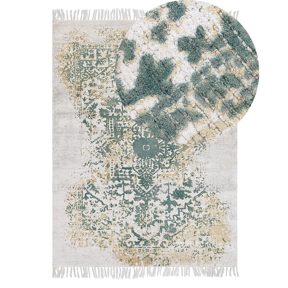 Tappeto viscosa grigio e verde 140 x 200 cm orientale invecchiato soggiorno camera da letto