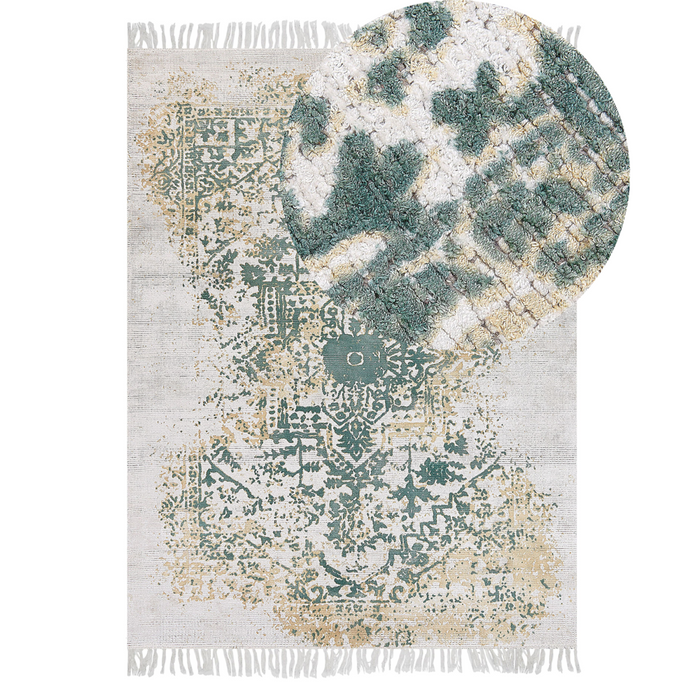 Tappeto viscosa grigio e verde 140 x 200 cm orientale invecchiato soggiorno camera da letto