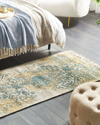 Tappeto viscosa giallo e verde 80 x 150 cm orientale invecchiato soggiorno camera da letto