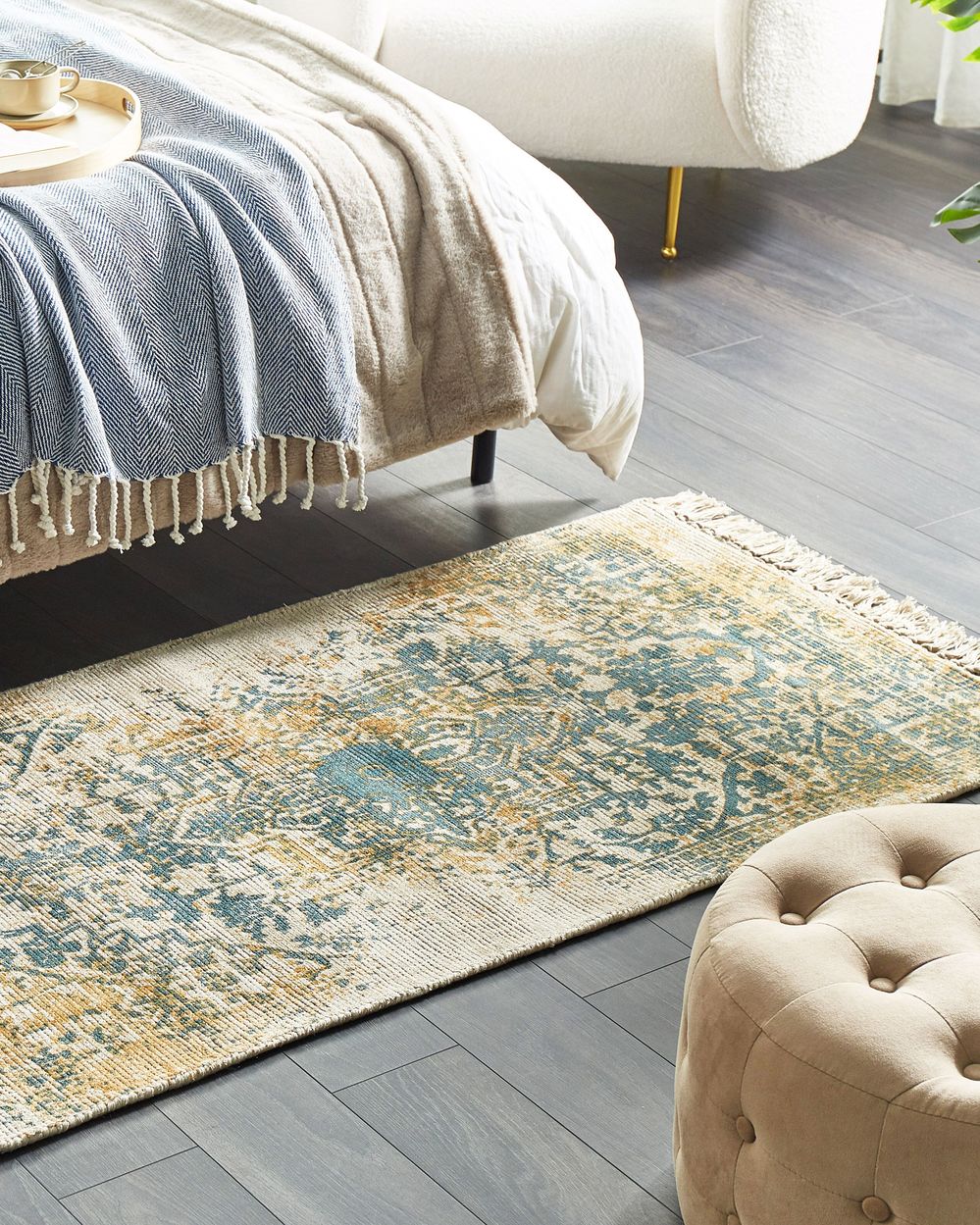 Tappeto viscosa giallo e verde 80 x 150 cm orientale invecchiato soggiorno camera da letto