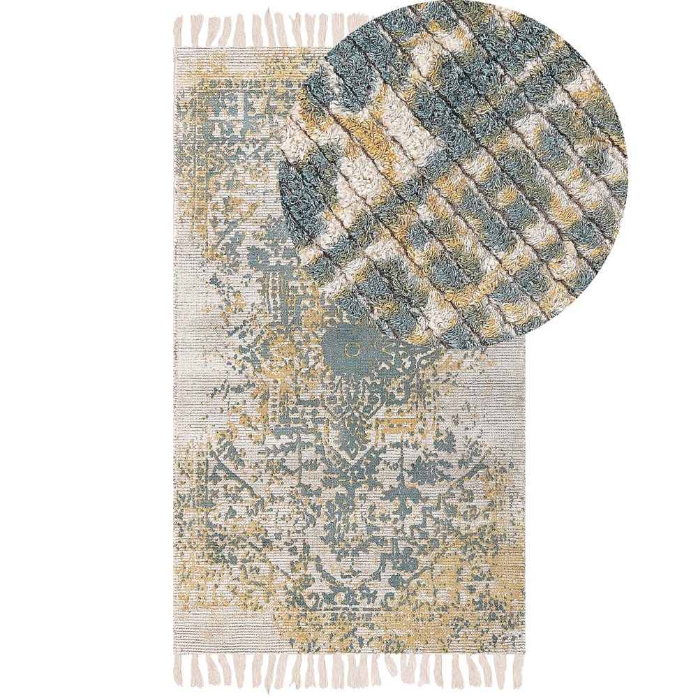 Tappeto viscosa giallo e verde 80 x 150 cm orientale invecchiato soggiorno camera da letto
