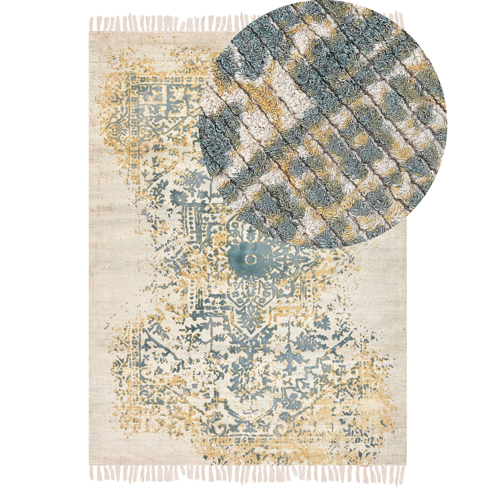 Tappeto viscosa giallo e verde 140 x 200 cm orientale invecchiato soggiorno camera da letto