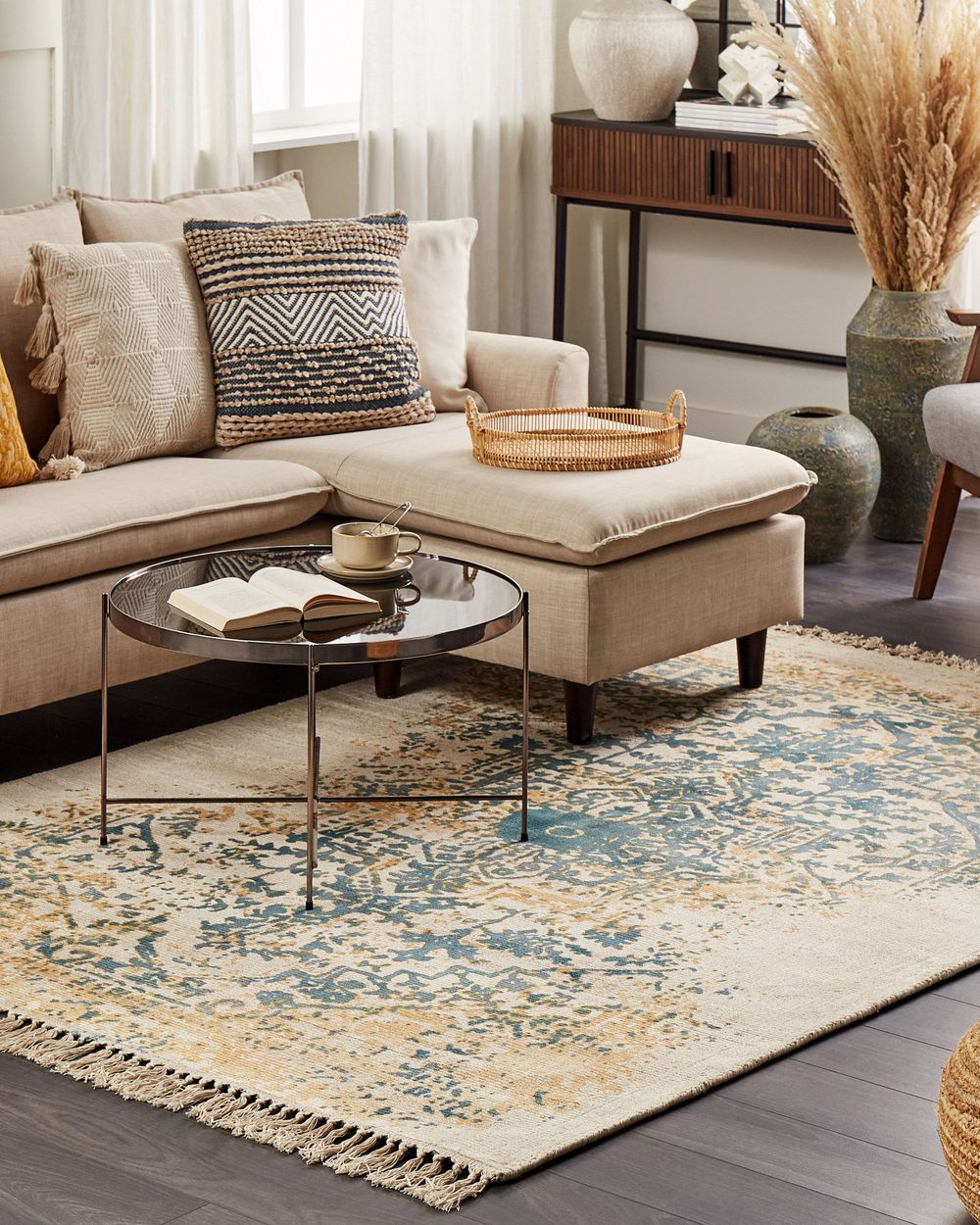 Tappeto viscosa giallo e verde 160 x 230 cm orientale invecchiato soggiorno camera da letto