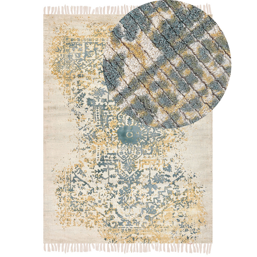 Tappeto viscosa giallo e verde 160 x 230 cm orientale invecchiato soggiorno camera da letto