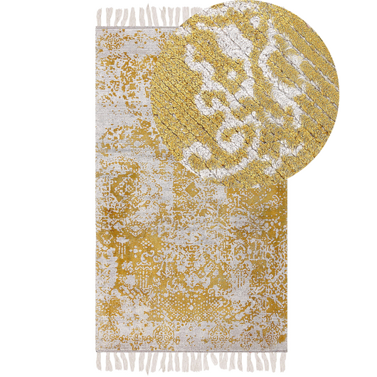 Tappeto viscosa giallo e beige 80 x 150 cm orientale invecchiato soggiorno camera da letto