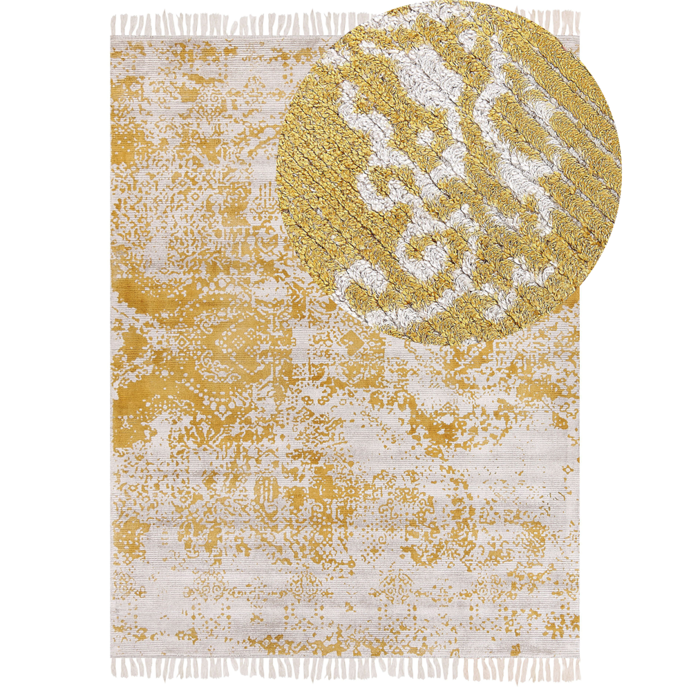Tappeto viscosa giallo beige 160 x 230 cm orientale invecchiato soggiorno camera da letto