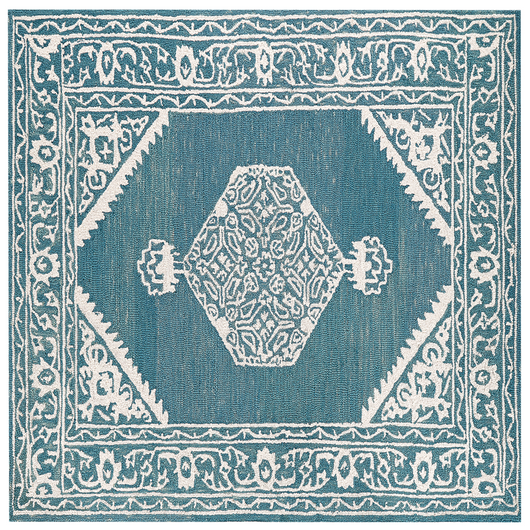 Tappeto bianco blu lana 200 x 200 cm tessuto piatto fatto a mano motivo orientale