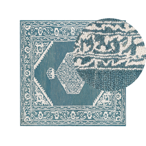 Tappeto bianco blu lana 200 x 200 cm tessuto piatto fatto a mano motivo orientale